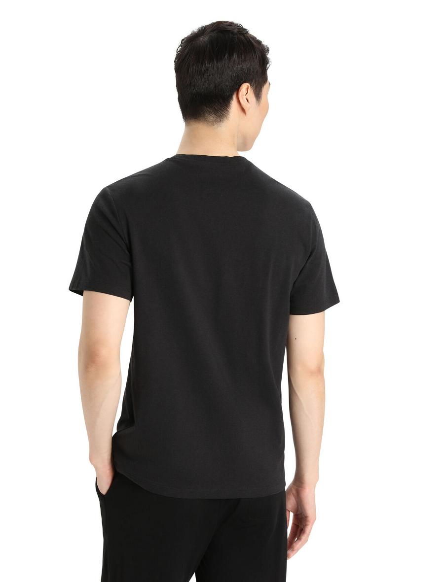 Black Men's Icebreaker Merino Central Classic Short Sleeve T Shirts | USA 1146FDNM